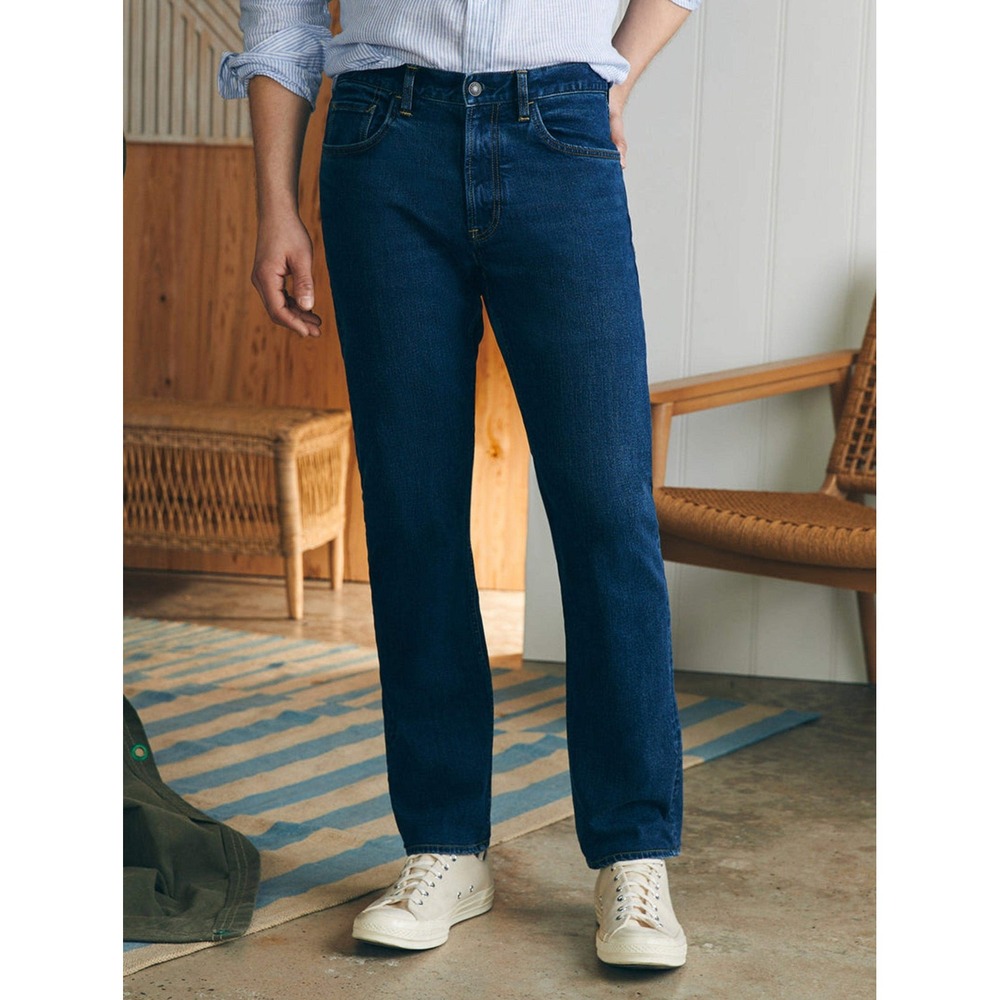 Faherty Men's Feel Good Denim Special Weave Dark Wash Jeans Straight Leg Size 28